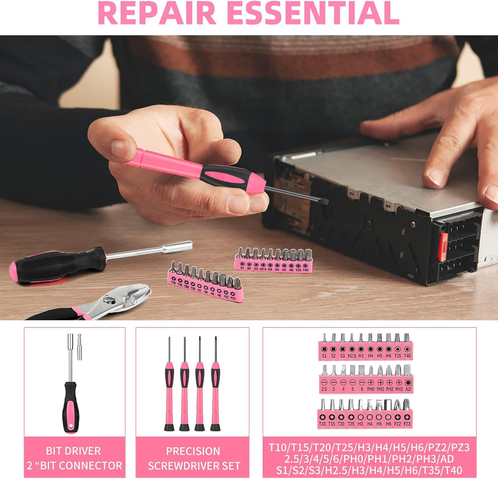 144-Piece Pink Tool Kit Basic Home Repair Tool Set