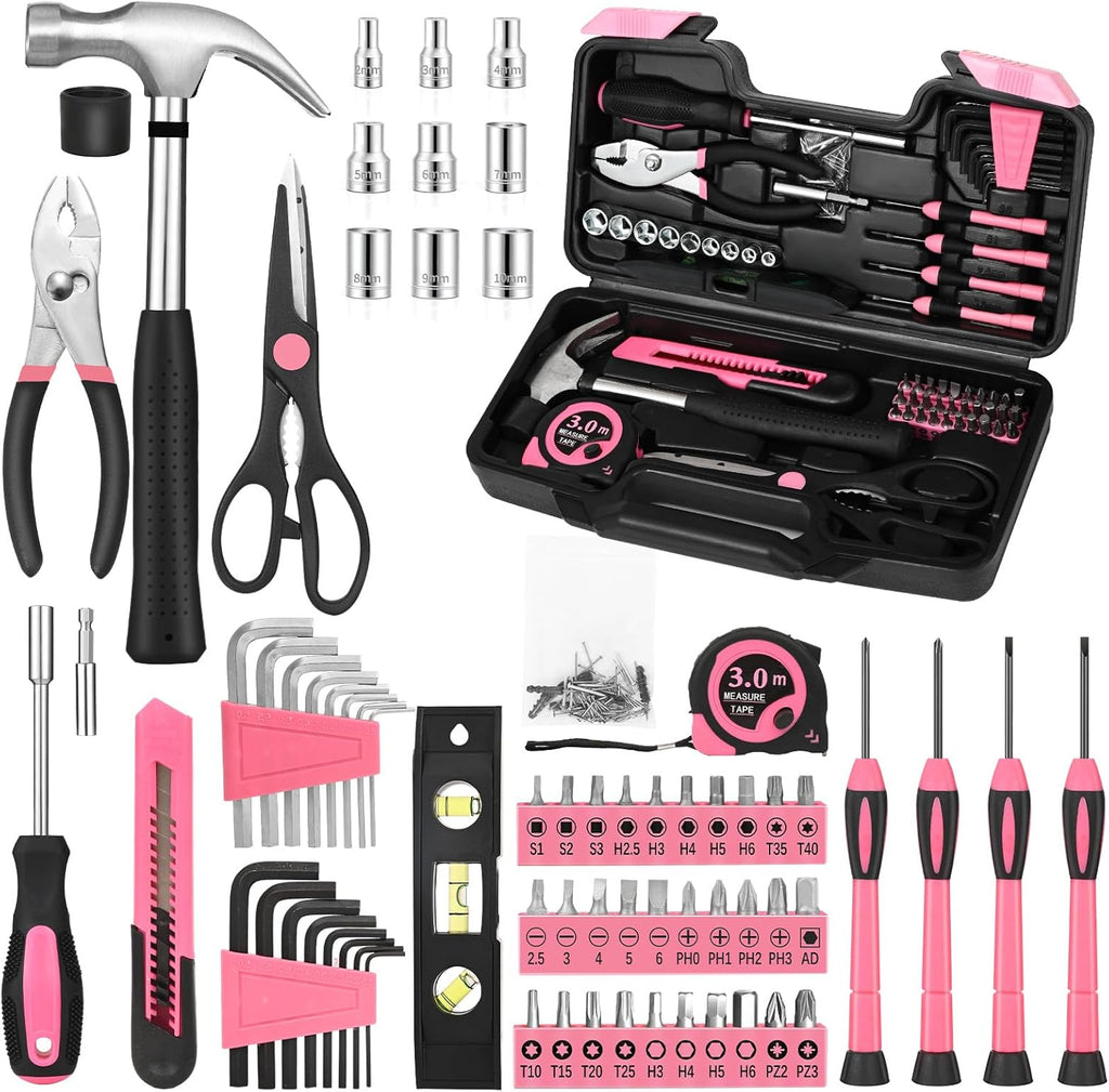 144-Piece Pink Tool Kit Basic Home Repair Tool Set