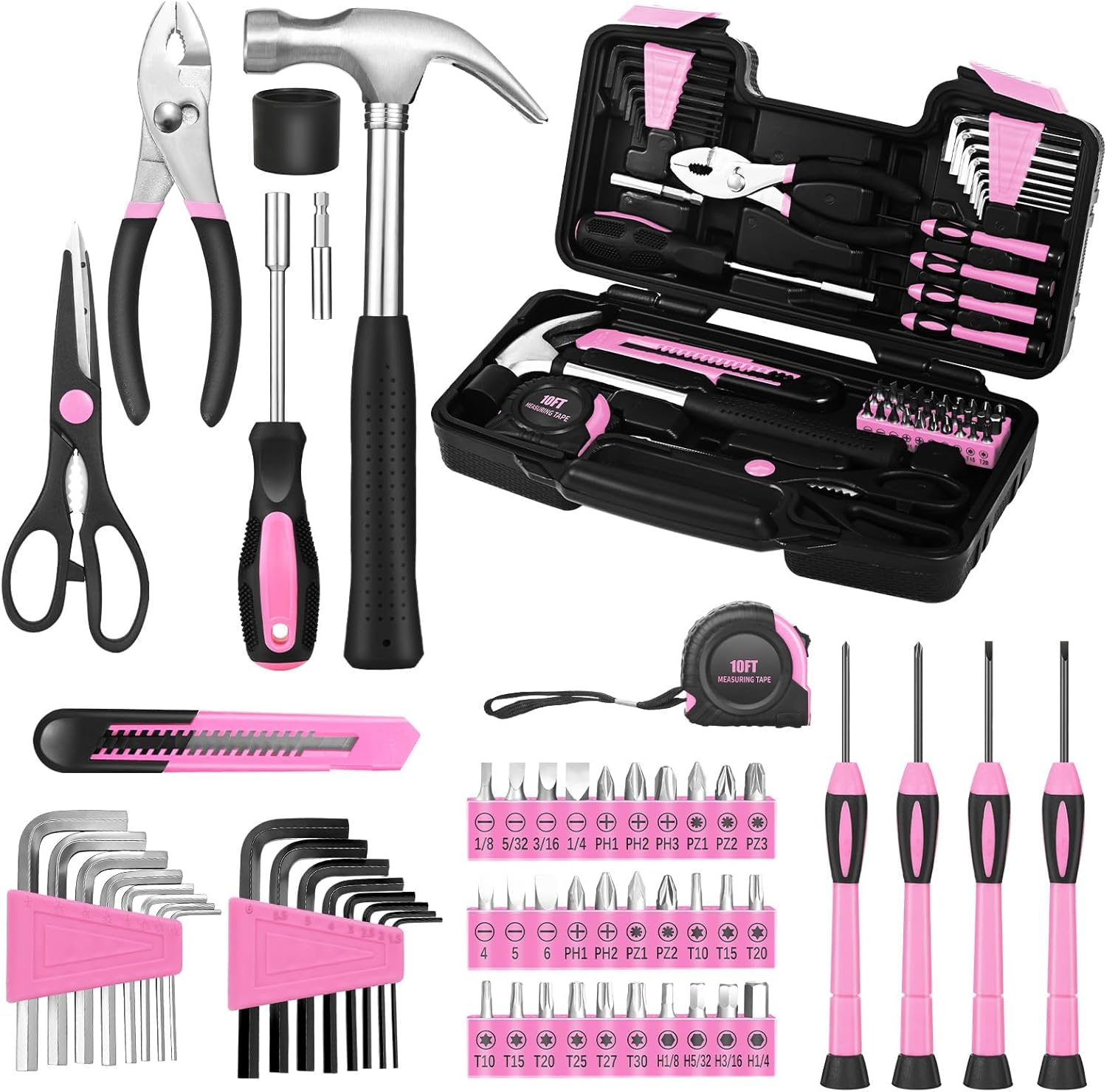 144-Piece Pink Tool Kit Basic Home Repair Tool Set
