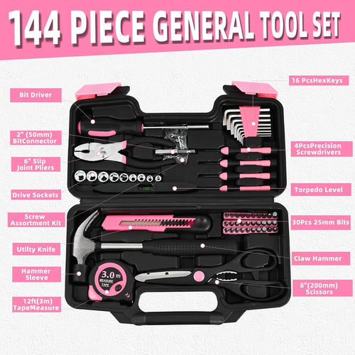 144-Piece Pink Tool Kit Basic Home Repair Tool Set